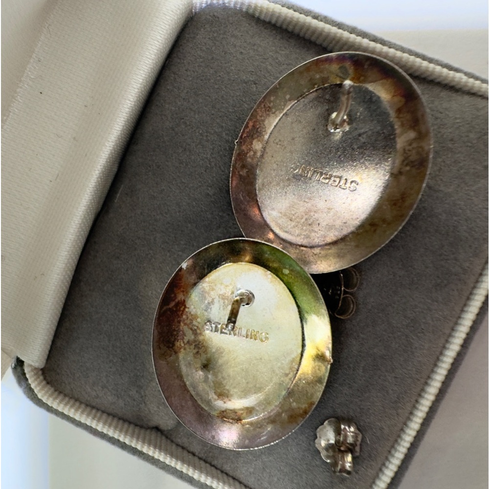 ❌SOLD❌ Vintage Handmade Large Turquoise Stud Earrings Solid 925 Sterling Silver - Picture 12 of 15